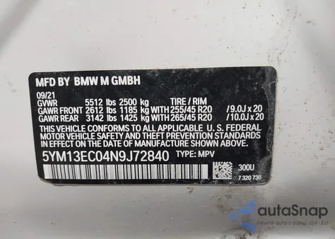 2022 BMW X3 M z USA, uszkodzony, nr VIN 5YM13EC04N9J72840
